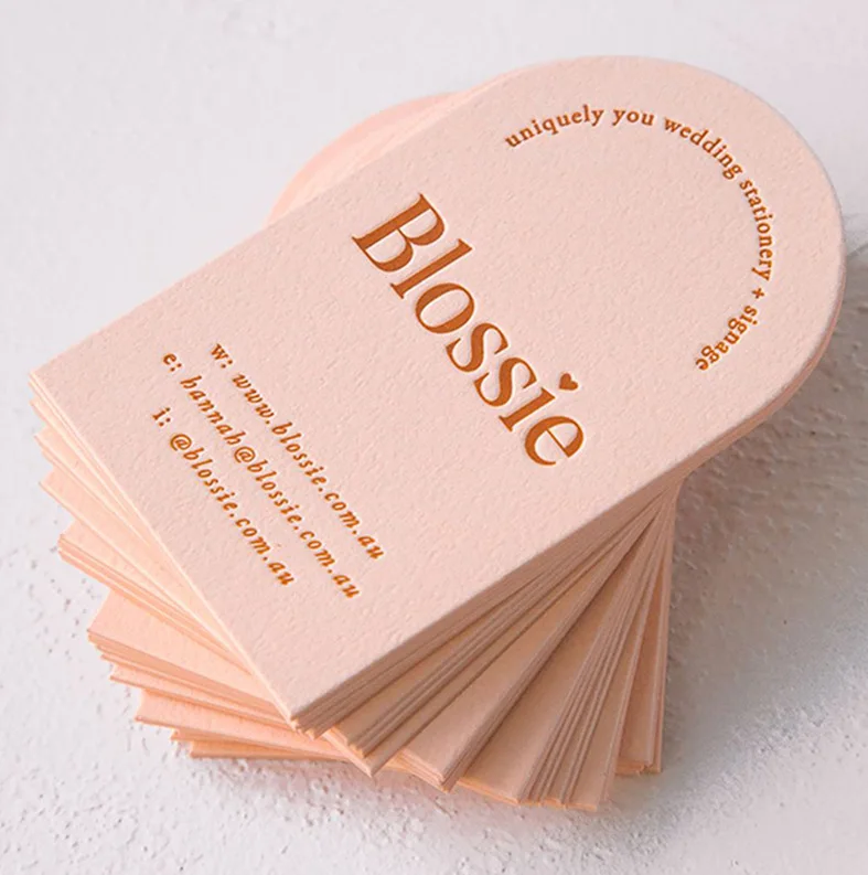 Thickened pink Cotton Paper High-grade Business Printing Gold Foil Debossed Free Design Personalized Thank You Card