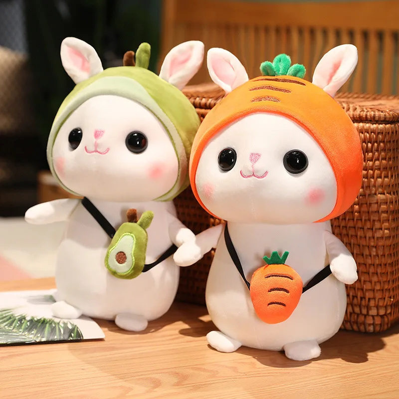 Colorful Animal Fruit Flower Rabbit Cute Big Eyes Small White Rabbit Orange Carrot Green Avocado Animal Plush Toy