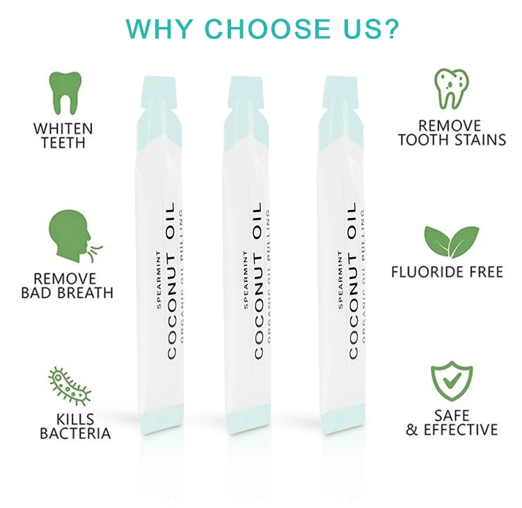10ml Natural Teeth Whitening Products Mouthwash Packet Oil Pulling Sachet Spearmint Coconut Oil Organic Oil Pulling Mouthwash