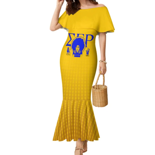 New Arrivals Sigma Gamma Rho Fraternity Design Custom Business Casual 8XL Flared Sleeve Top And Puletasi Mermaid Skirt