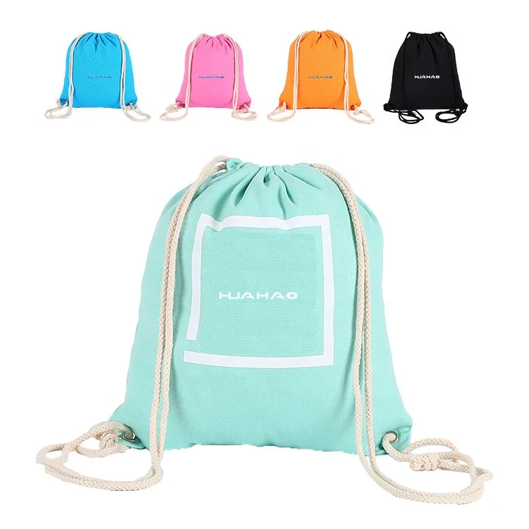 Huahao Custom Natural Cotton Canvas Muslin Drawstring Bag Backpack Eco-Friendly String Back Pack Gift Giveaways Sport Bags