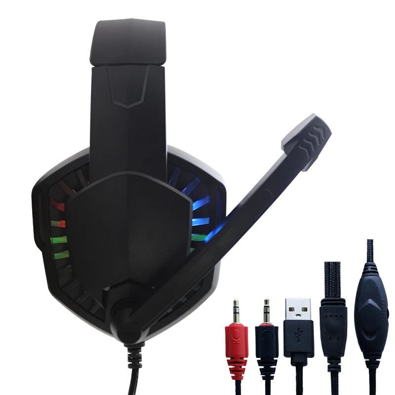 OME & ODM Wired Gaming Headset 3.5mm LED Microphone Headphones Retractable Rotating Headset
