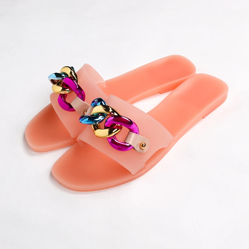 2021 New high quality fashion trend colorful chain flat PVC jelly slippers flip-flops for women