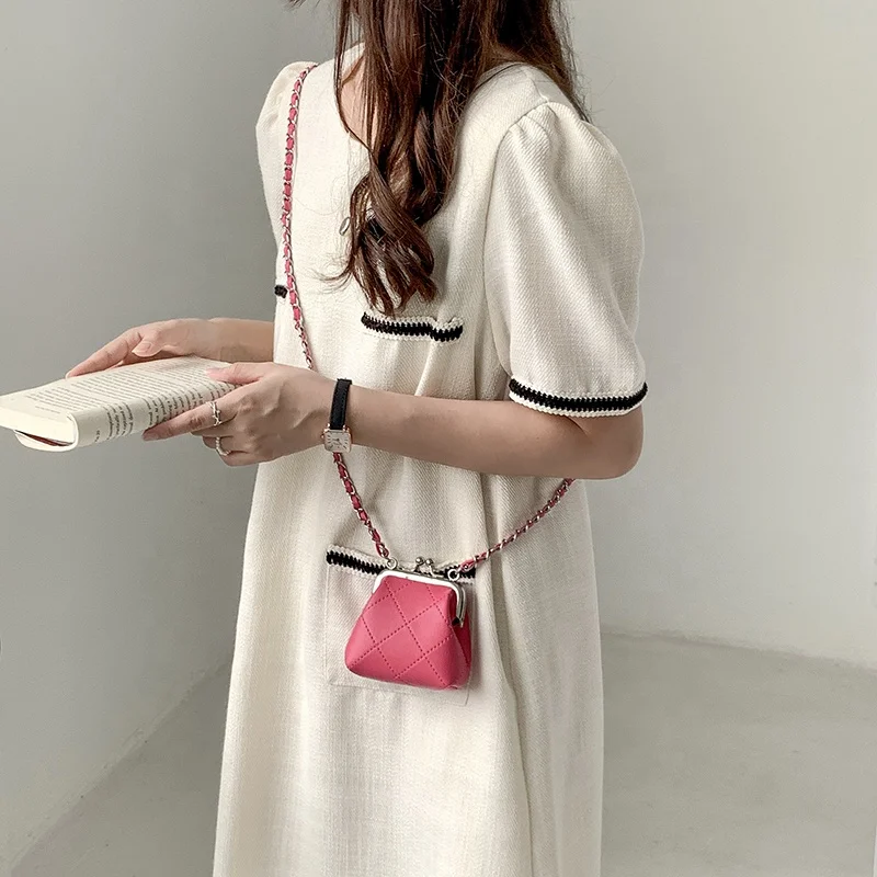 New Hot Sale Green Mini Rhombus Snap Clip Bag  Neon Color Chain PU Small Bag Girls Metal Open Messenger Bag