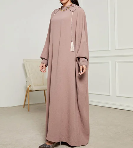 New Muslim Arab hooded headscarf Long Abaya rope Fashionable and Elegant Dress Robe