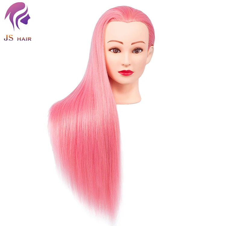 Long pink manikin head doll for braiding practice,synthetic hair styling mannequin head training teaching dummy doll