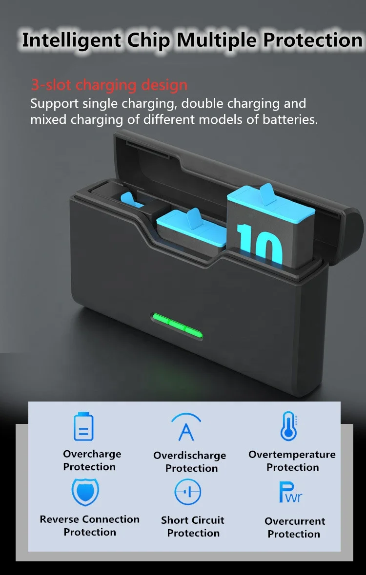 New Storage Box Design Support Different Models Action Camera Battery 3 Slots Triple Charger For GoPro 5/6/7/8/9/10/11
