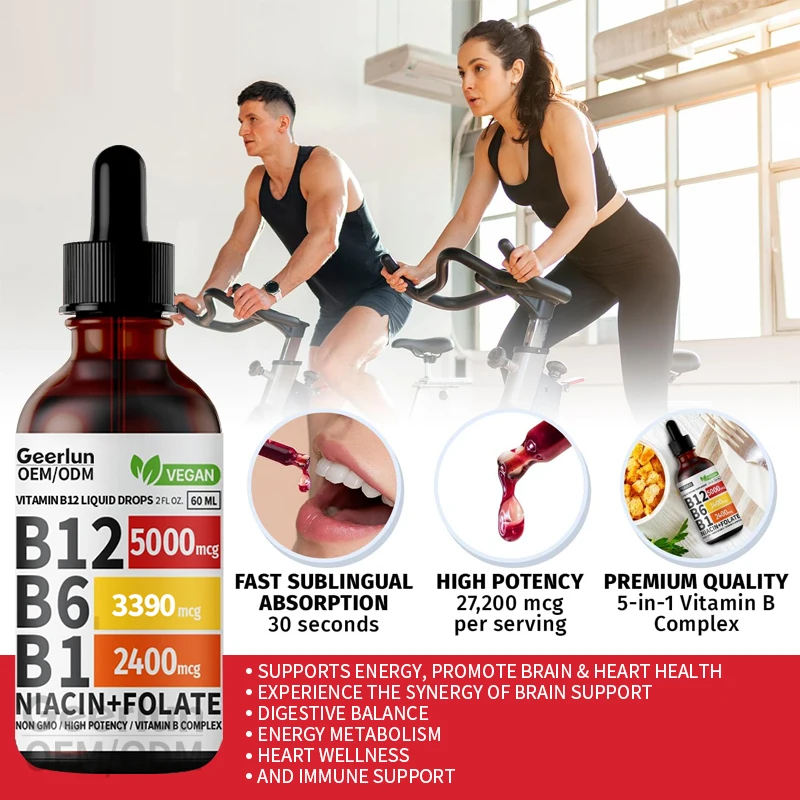 OEM Hot Sale Vitamin B12 Liquid Drops Energy Support Promote Brain And Heart Health Vitamin B Supplement