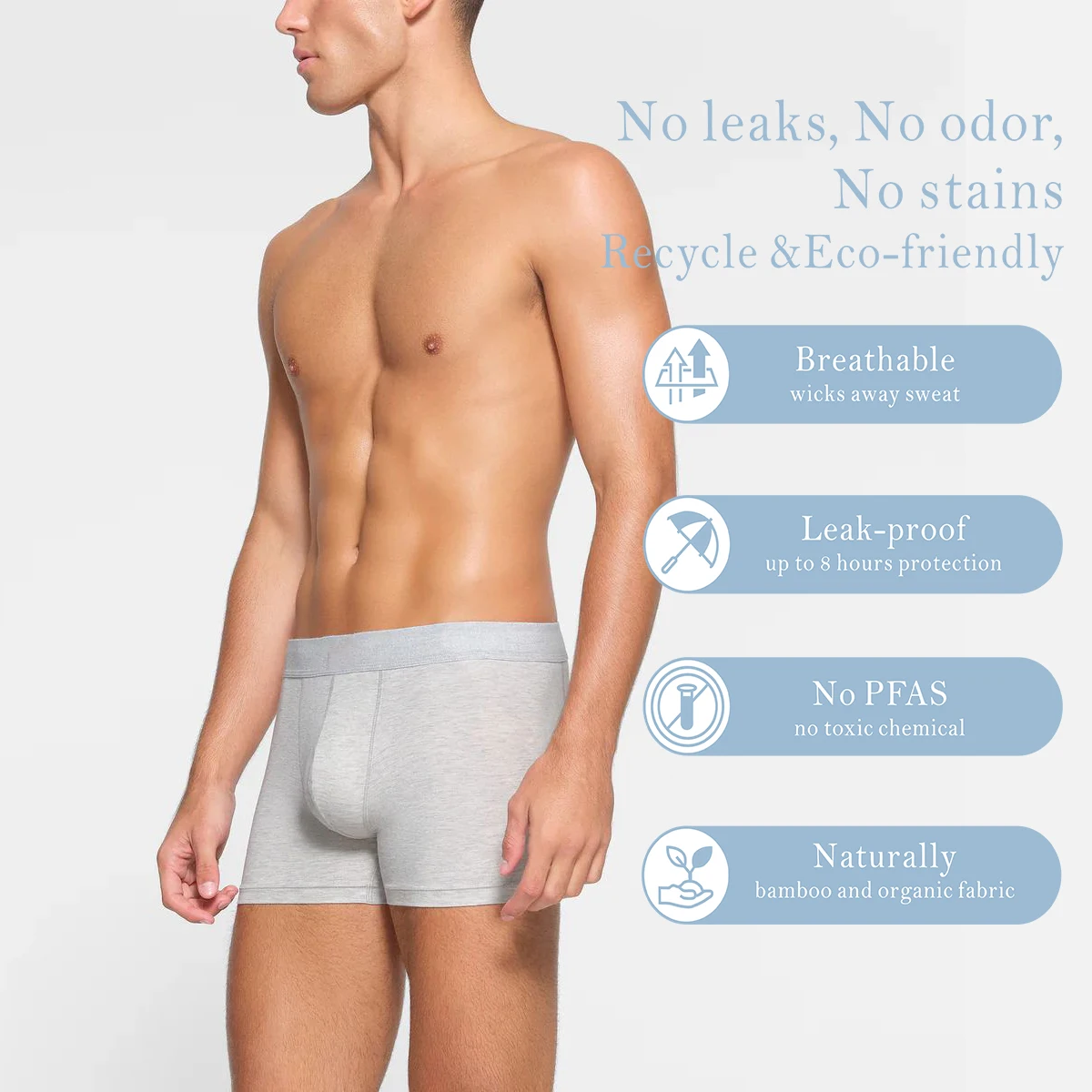 Male Incontinence boxer briefs trunk 75ml Bamboo Waterproof Washable Protection Adult Incontinence Underwear With Liner Pad