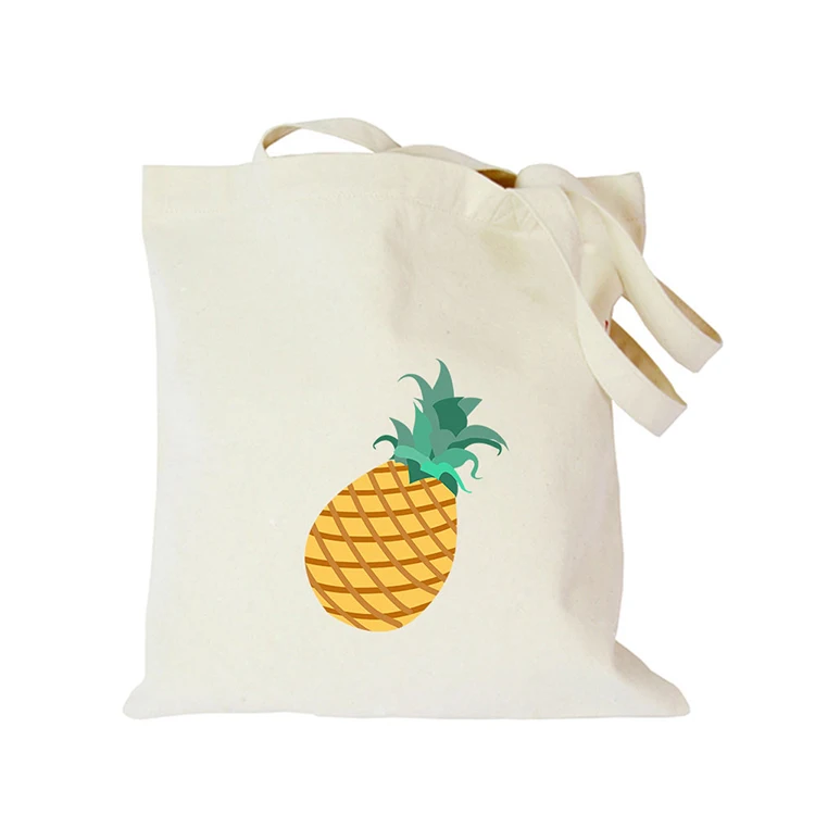Reusable Cheap Eco Friendly Summer Pineapple Digital Printing Reusable Cotton Canvas Shopping Tote Bag