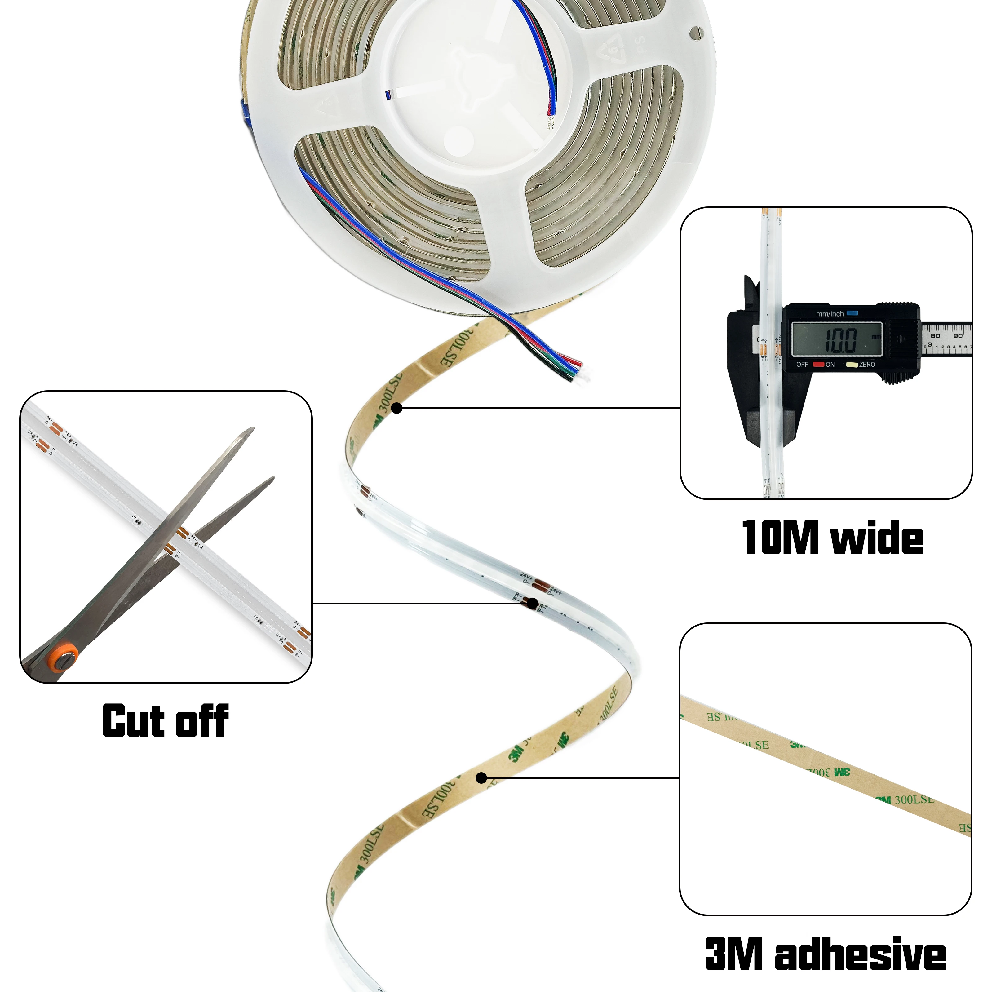 High Brightness Flexibility Rgb Cob Led Strip Light 10-14W 576Leds/M Flexible 12V 24V Rgb 8mm 10mm Cob Led Strip