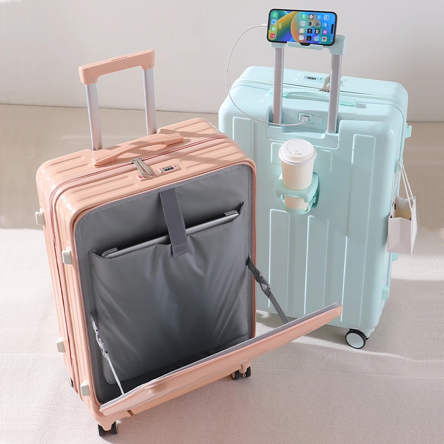 2023Business suitcase front opening combination lock luggage universal wheel 20-inch case male