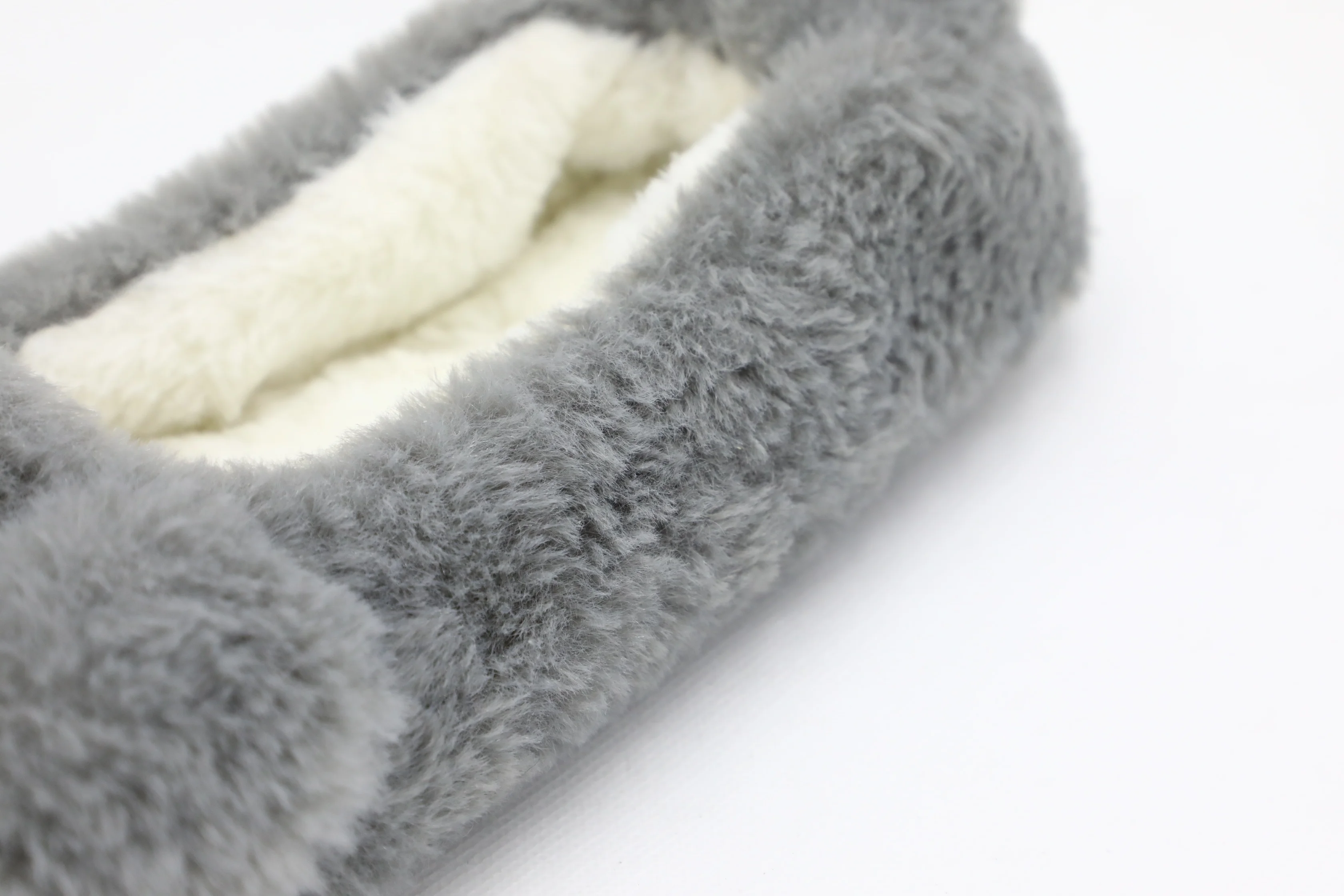 
grey angora rabbit ladies winter fluffy plush indoor slippers ballerina shoes 