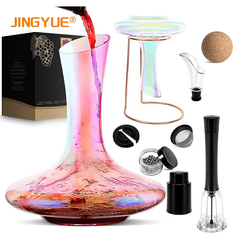 1400ml Lead Free Crystal Glass Wine Decanter Set with Bottle Opener Stopper Cleaning Beads and Wine Pour