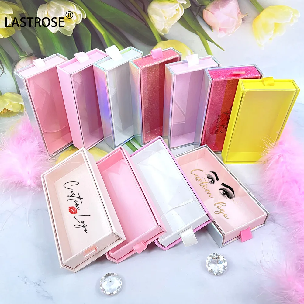 Wholesale Baby pink Eyelash Box Nude Eyelash Packaging Box Drawer Paper Box for False Lashes
