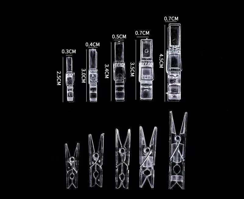 Mini Spring Clear Transparent Clips Photo Paper Hanging Peg Pin Party Home Decoration Small Size Plastic