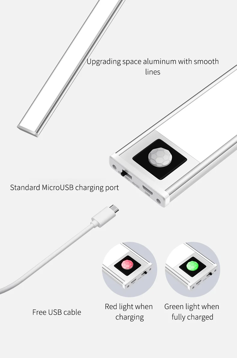 LED PIR Night Light Dimmable Kitchen Cabinet Closet USB Rechargeable Lamp Bed LED Motion Sensor LED Strip Light Cabinet Light