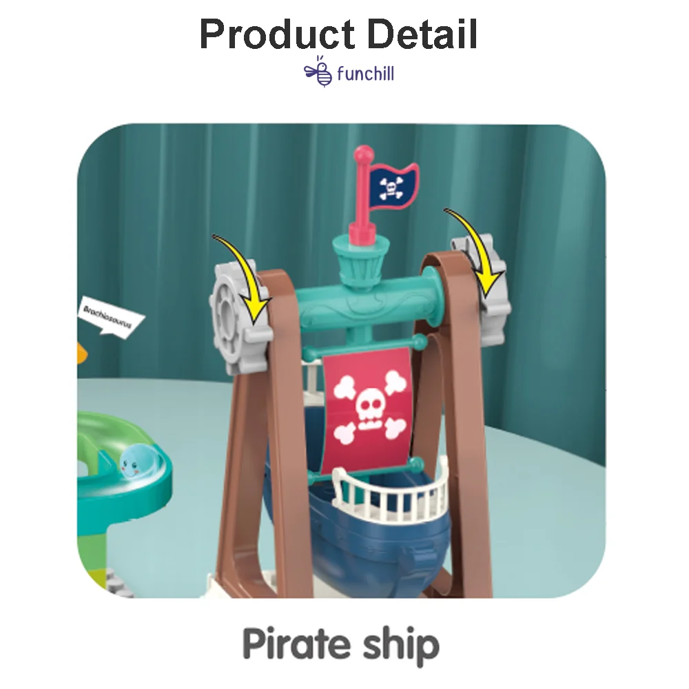 77PCS Track Maze Game Assembly Models Toys Pirate Ship Sliding Rolling Ball Marble Race for Kids