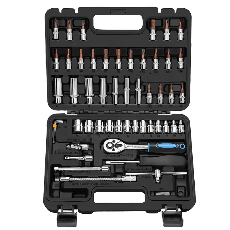 GoodKing 150 Piece 1/2,3/8,1/4 Inch Drive Metric 24 Teeth Rotator Ratchet Wrench Socket Set In Case Toolbox