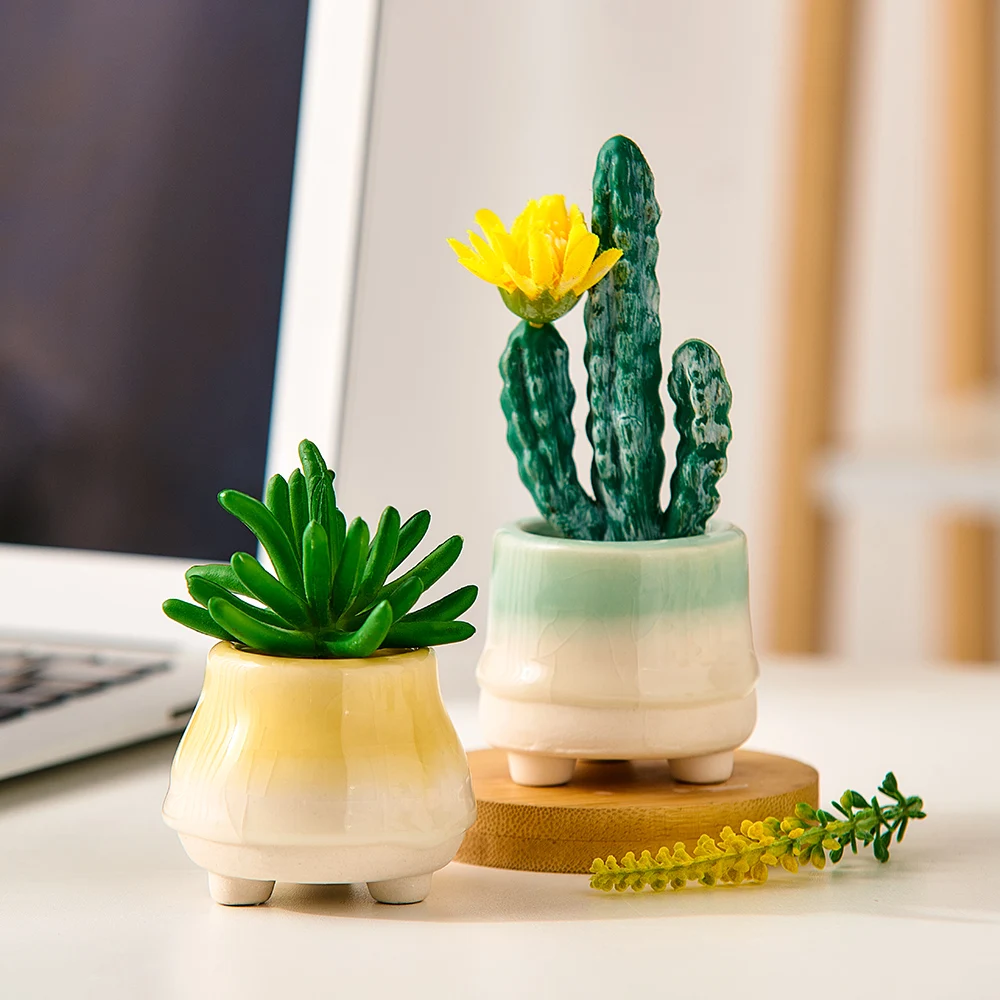 Nordic гостиная украшения суккулентные растения цветочный горшок льда трещины керамические маленький