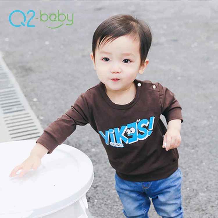 Q2-baby Удобная хлопковая футболка без воротника с аппликацией для малышей