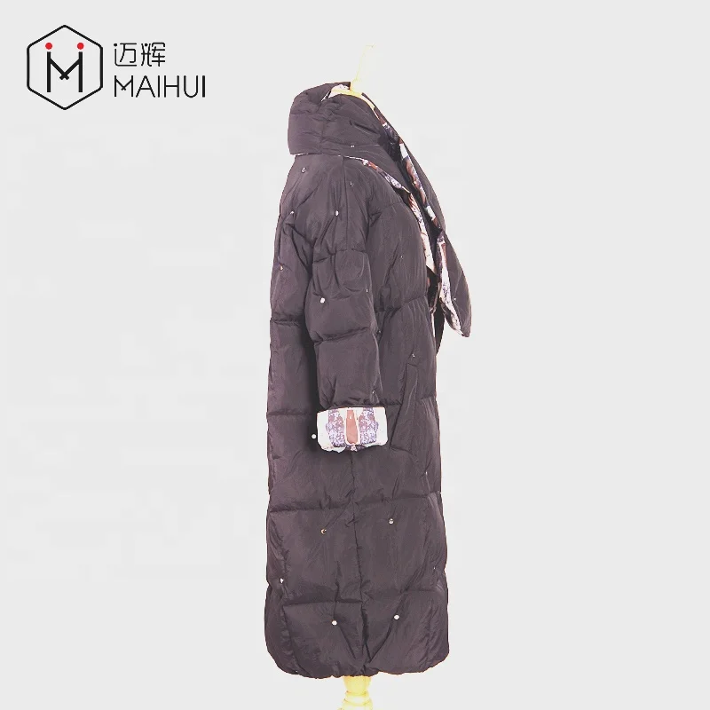 shawl collar  print lined metal rivet waterproof ladies winter coats