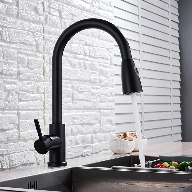 Matte Black Brass Kitchen Faucet Golden Mixer Tap Pull Out Deck Mounted Bathroom Sink Faucet Hot Cold Water Mixers Stream Spray