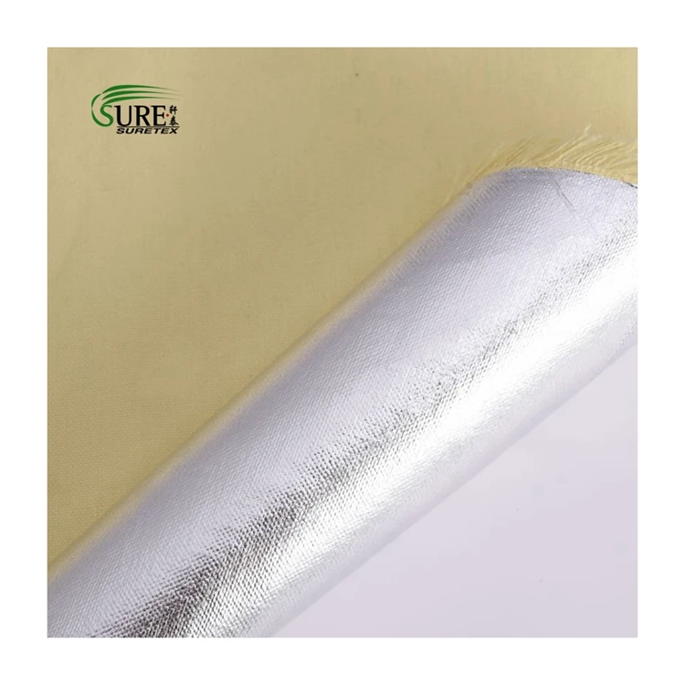 Anti Thermal Radiation Fire Proof 410gsm Customizable Aluminum Coated Aramid Fabrics Aluminum Foil Woven Protective Fabric