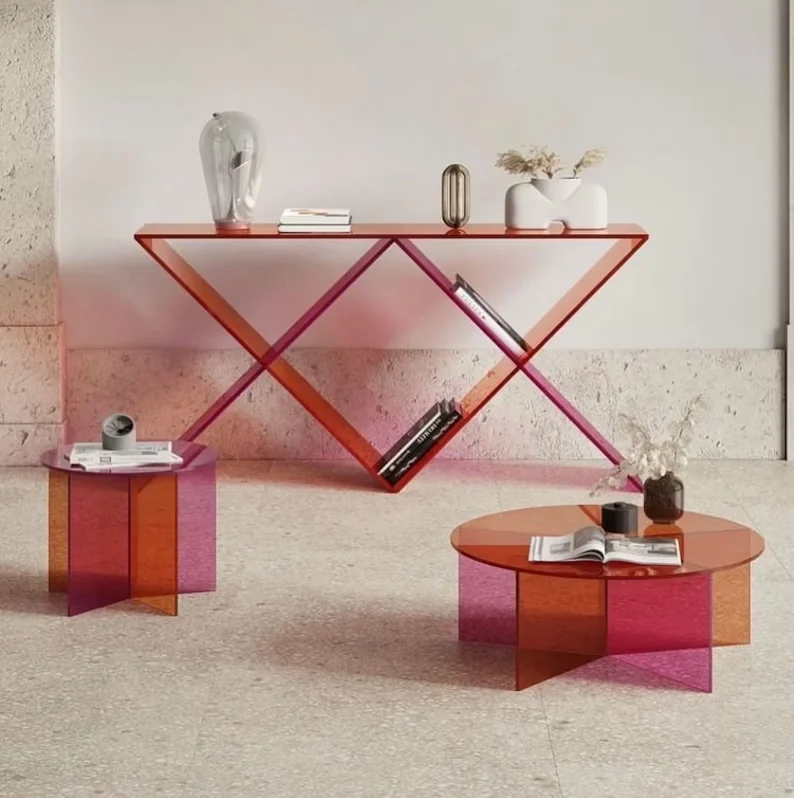 Acrylic Display Rack customized design plexiglass iridescent side table Color Nordic Colorful Morden shop acrylic riser