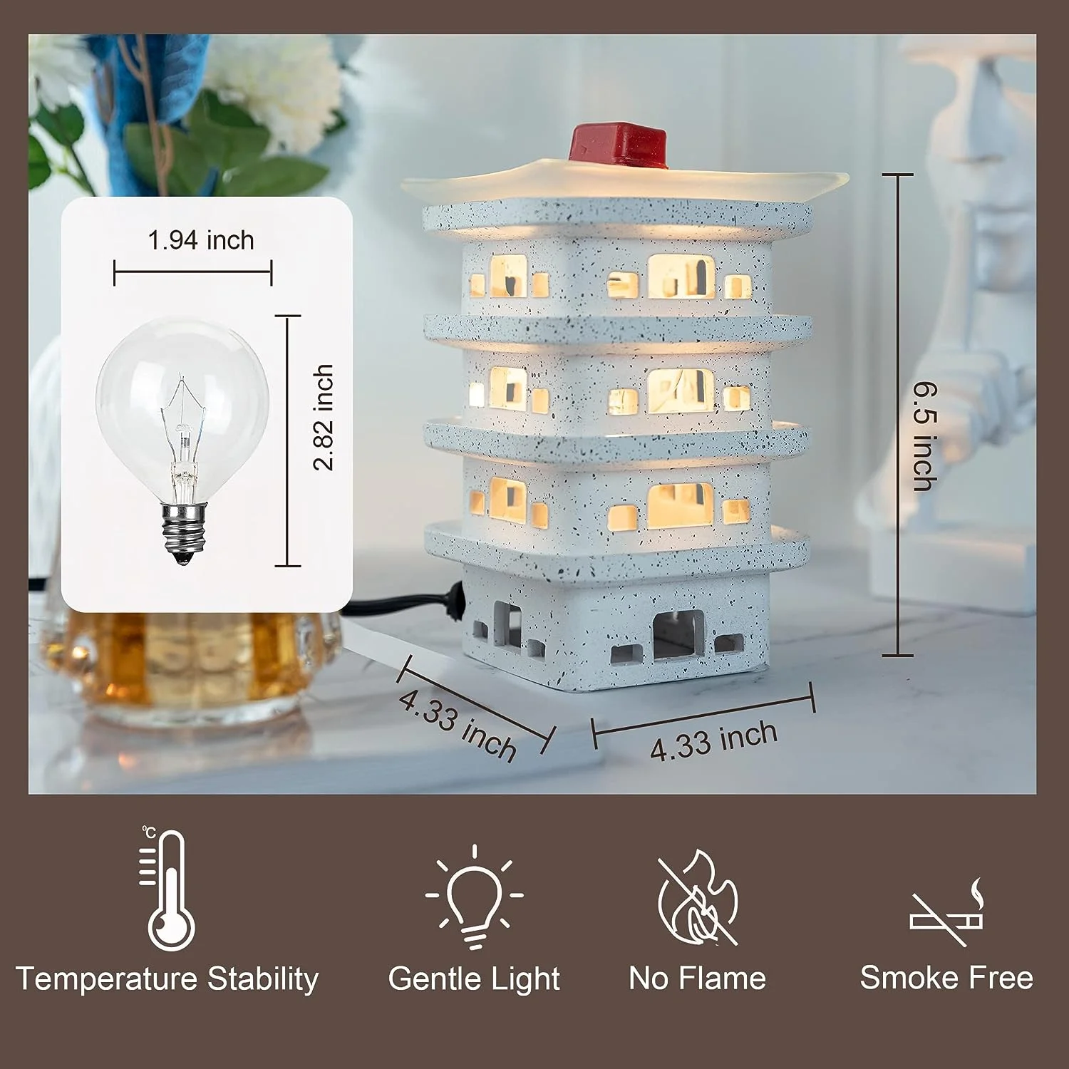 High Quality Chinese White Tower Resin Crafts Electric Wax Warmer Smokeless Candle Warmer Lambs Luxurious Home Wax Melt Heater