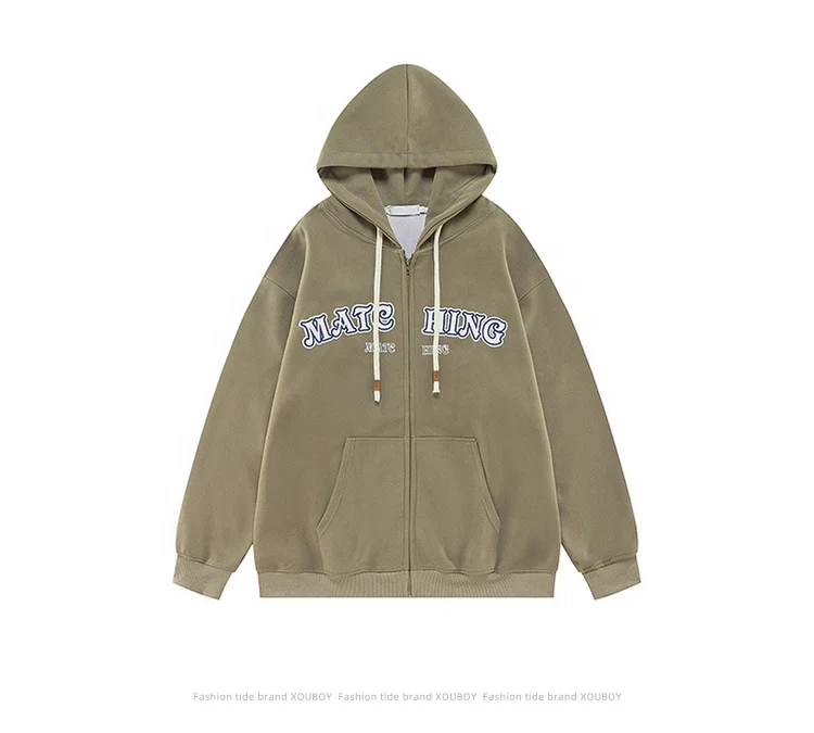 China manufacturers Custom 470gsm heavy weight thick fabric cut and sew LOGO full zip vintage embroidery patch men zip up hoodie