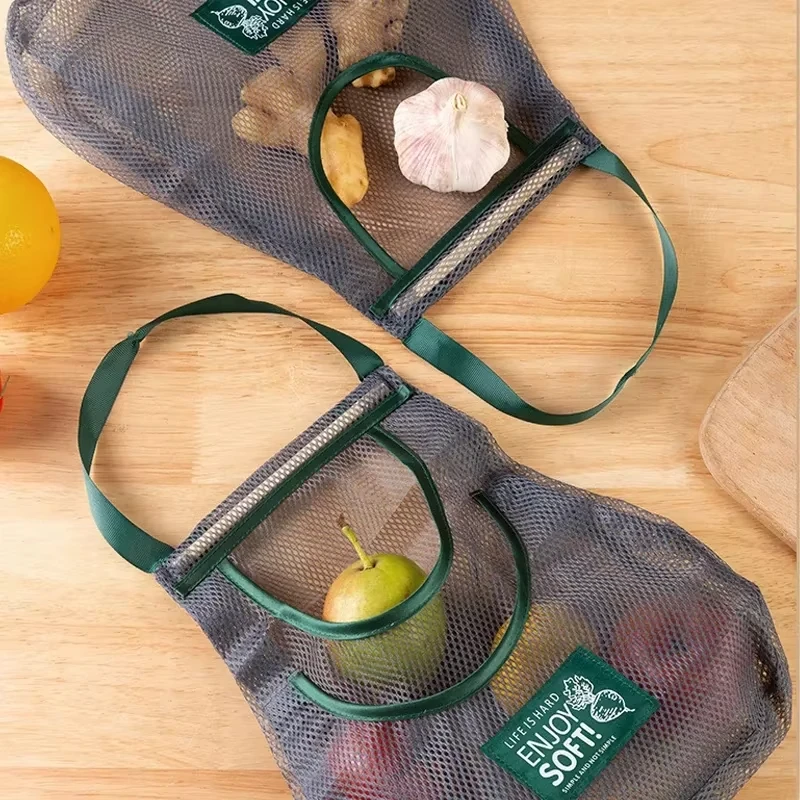 Custom Logo Reusable Home Fruit Vegetable Storage Kitchen Hanging Nylon Mesh Bag