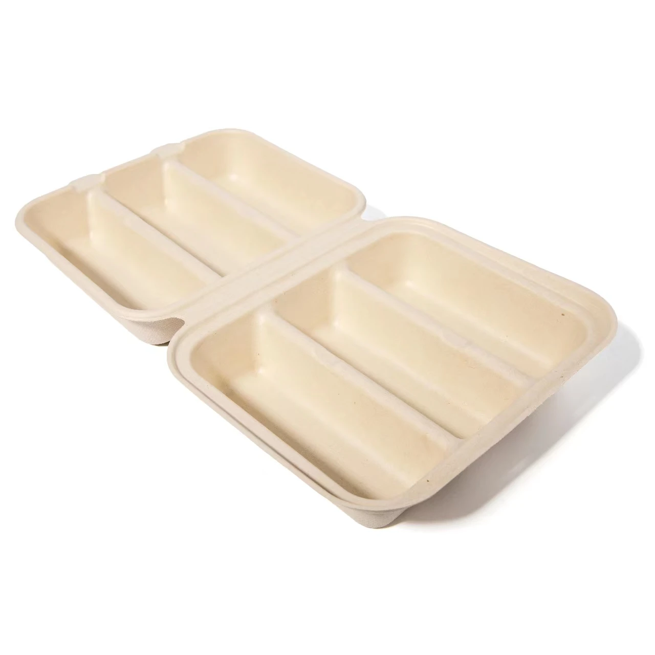 Compostable Takeaway Food Sugarcane Bagasse Taco Box 3-compartment Taco Holder Taco Tray Food Container Lunch Packaging Box