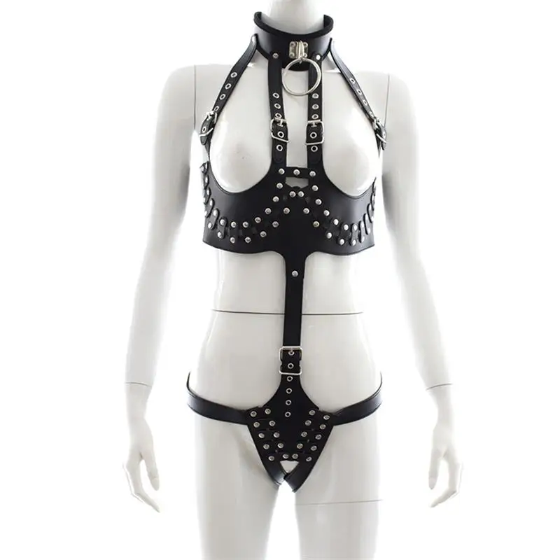 MOGlovers Femdom Black Leather Harness Body Restraint Belt Toy for Women Fetish Role Play