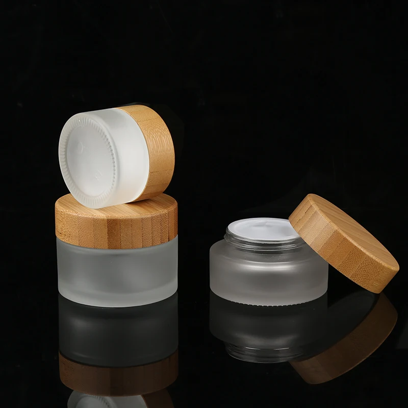 15g 30g 50g Eco Friendly Bamboo Cream Containers Face Cream Jars Frosted Glass Cream Jar With Bamboo Child Proof Lid