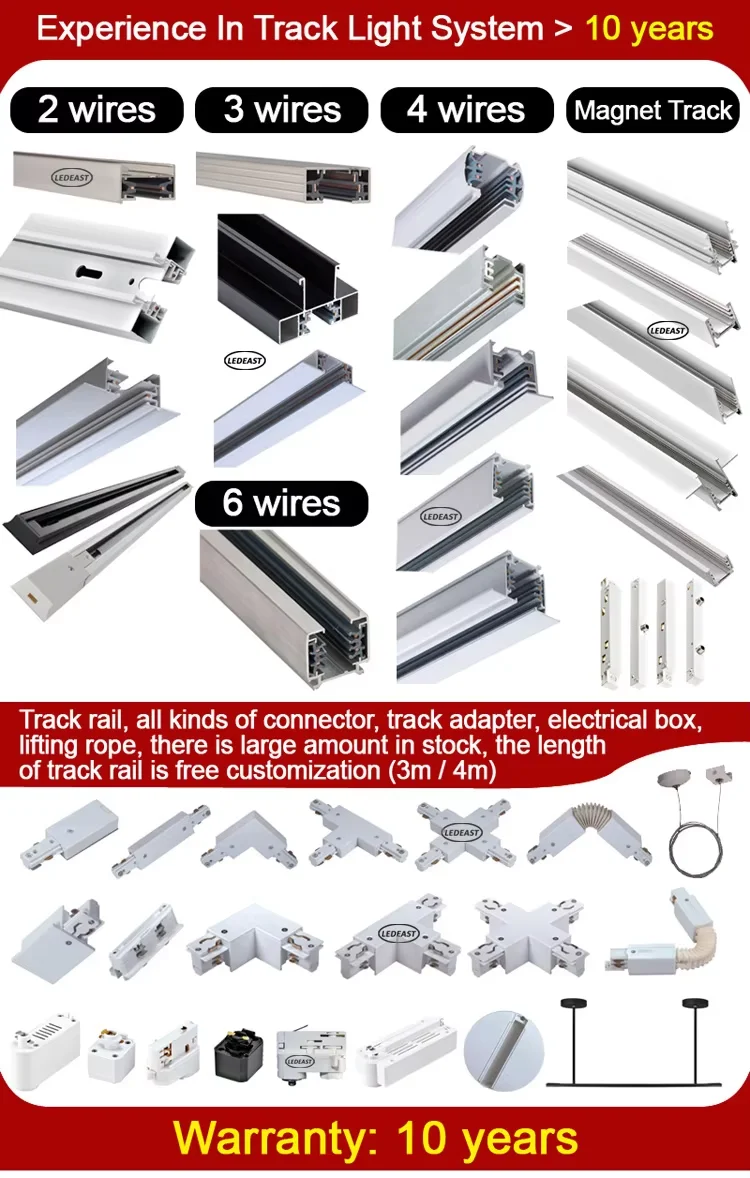 Top quality LEDEAST TR021 2wires Embedded 0.3m 1m 1.5m 2m 3m Die-cast Aluminum Track Light Rail Bar for LED