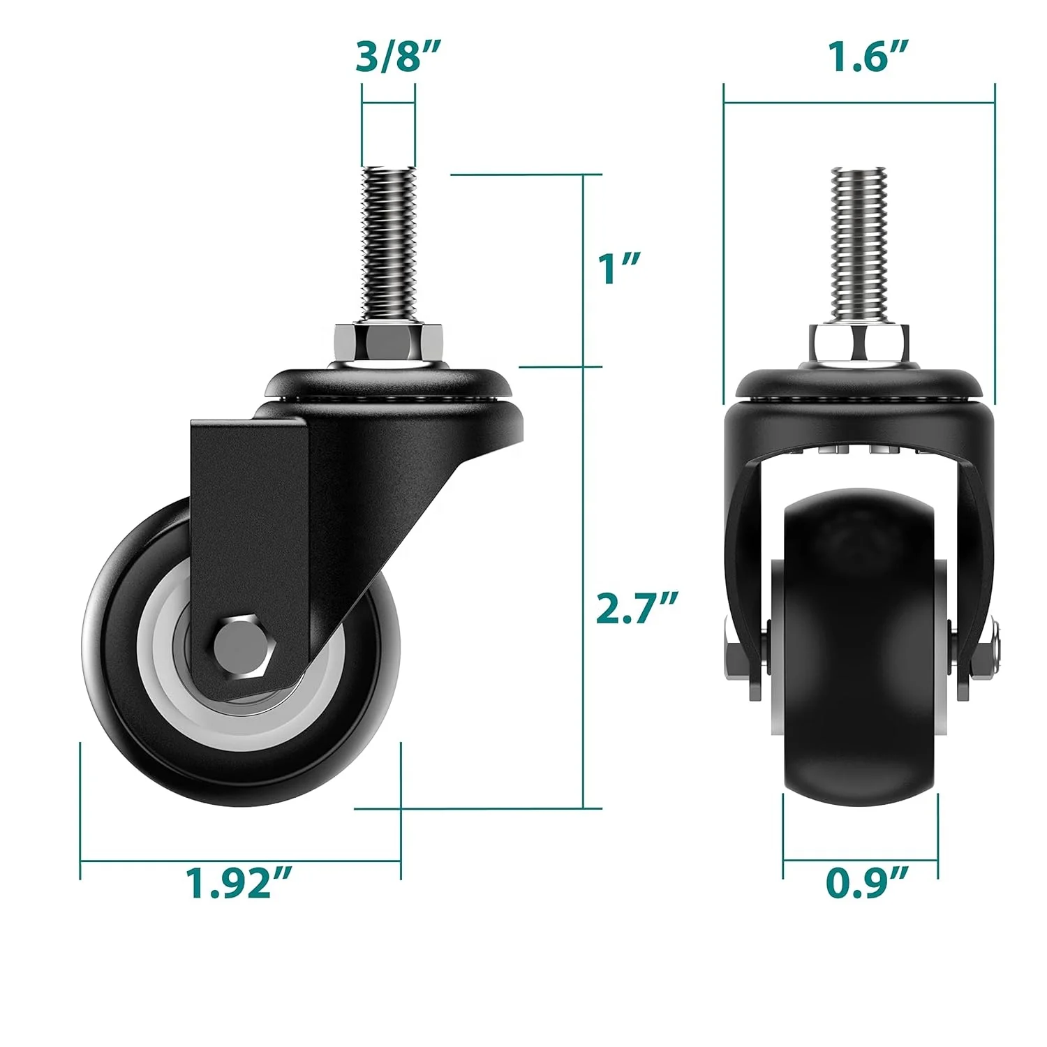 4 Piece Set Industrial Swivel Caster  PVC Double Ball Bearing Threaded Stem Caster  With Brake