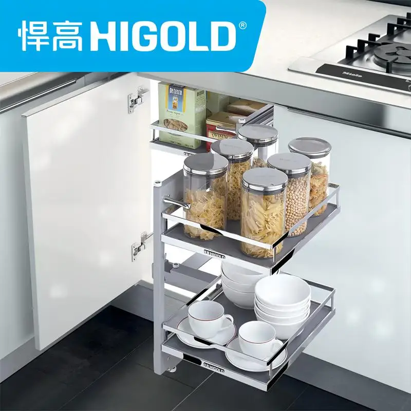 Корзина из железа HIGOLD с мягким закрытием кухонный шкаф для хранения аксессуары волшебный угол выдвижная корзина кухни