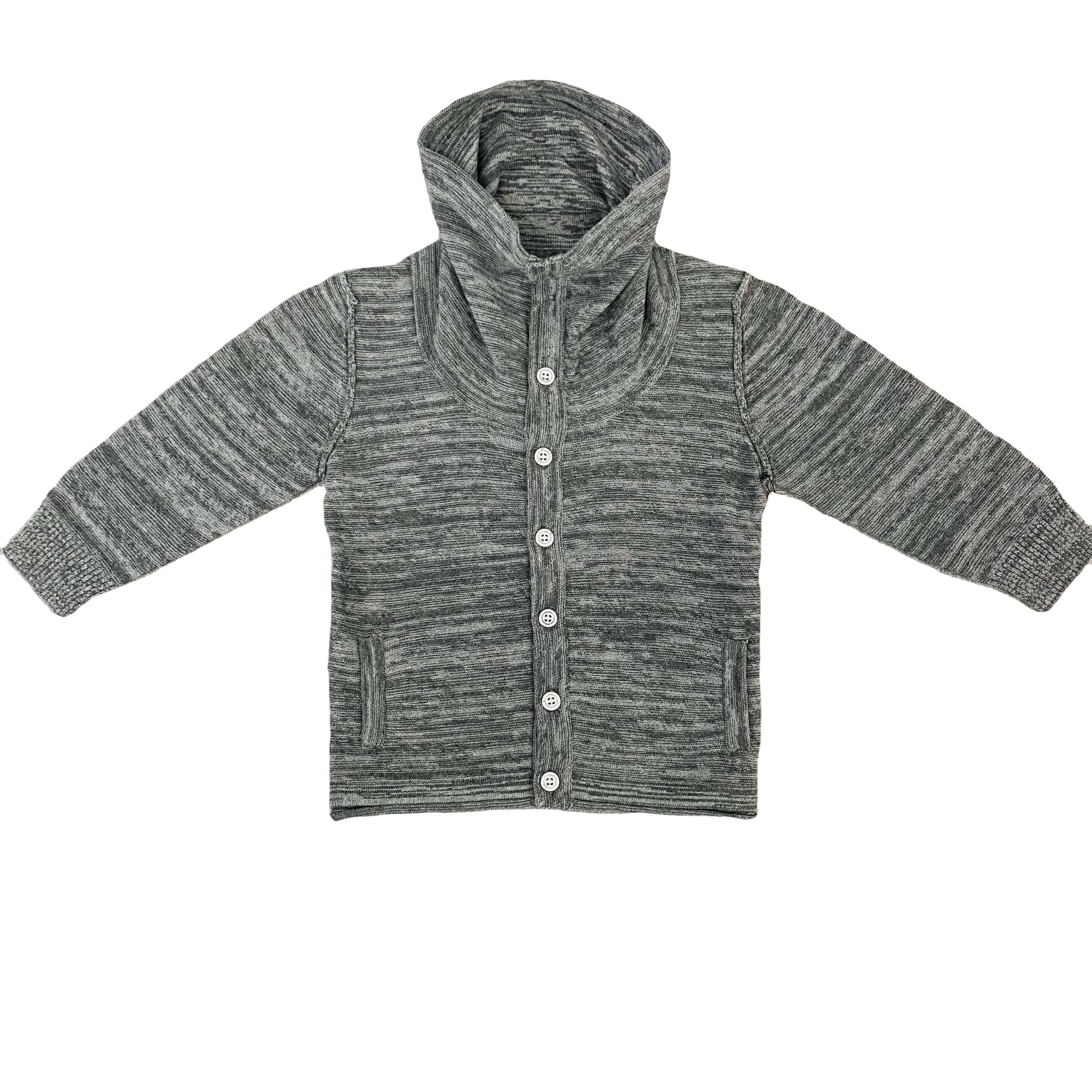 
OEM custom kids high neck sweater snowflake striped button cardigans for boy 