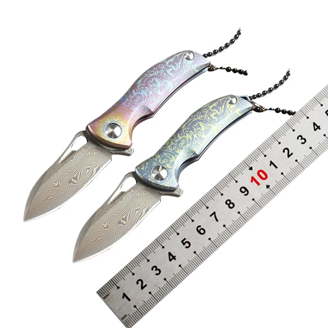 OEM Titanium handle Damascus Wholesale Outdoor Small Pocket Knife Folding Knives For Camping