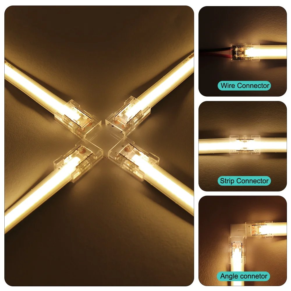 2pin 3pin 4pin COB LED Strip Fast Connector for 8mm 10mm Width PCB Single Color RGB CCT FOB LED Tape Solderless Right Angel Wire