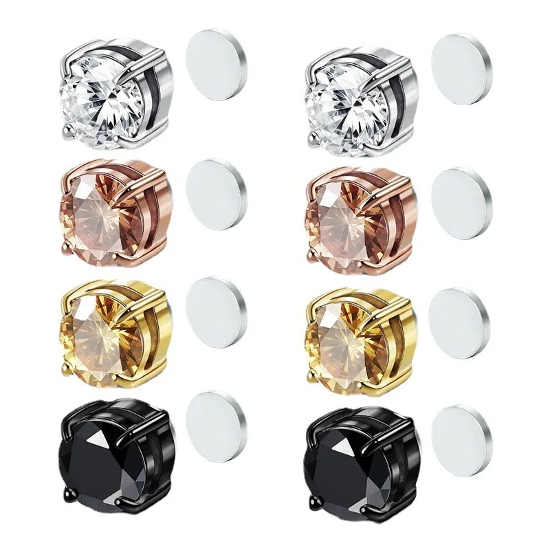 Waterproof stainless steel magnet zircon 6 and 8mm stud earrings for men and boys magnetic earring jewelry