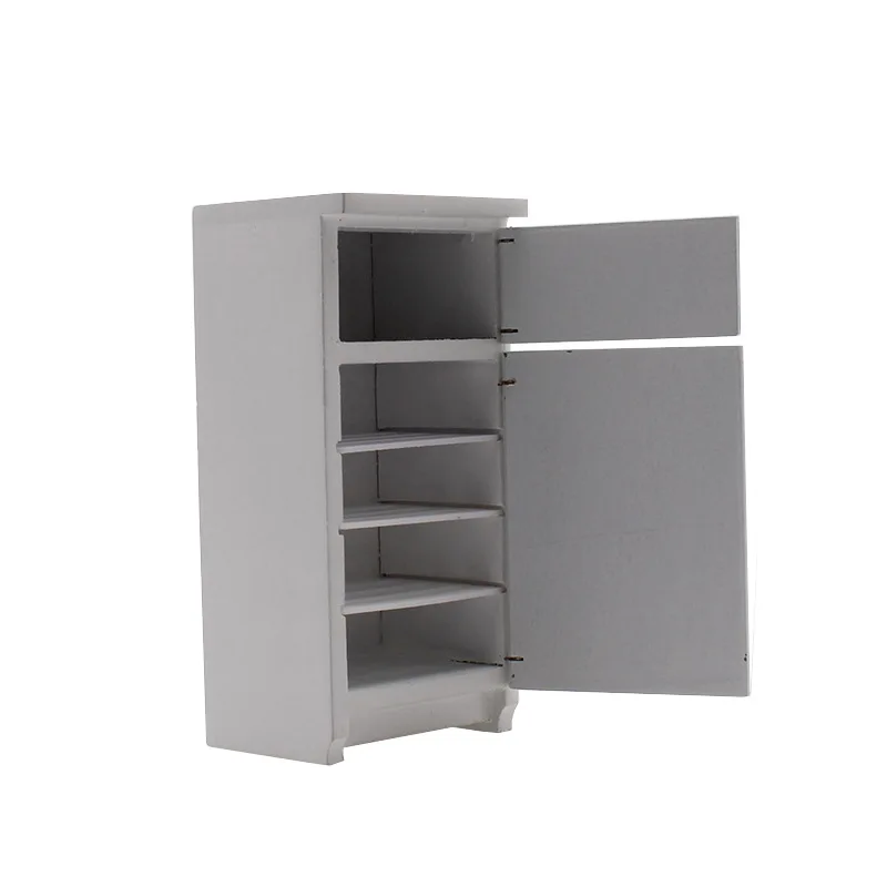 New Product Family Dollhouse Furniture Wooden White Fridge Kid Play House Toy Ice Box Miniature Refrigerator