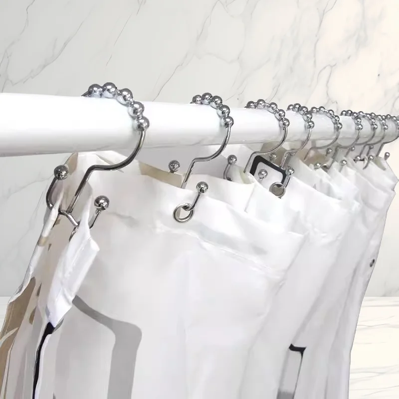 Double Nickel Circular Chrome Steel & PVC Roller Glide Hooks Essential Metal Shower Curtain Rings for Curtain Poles & Tracks