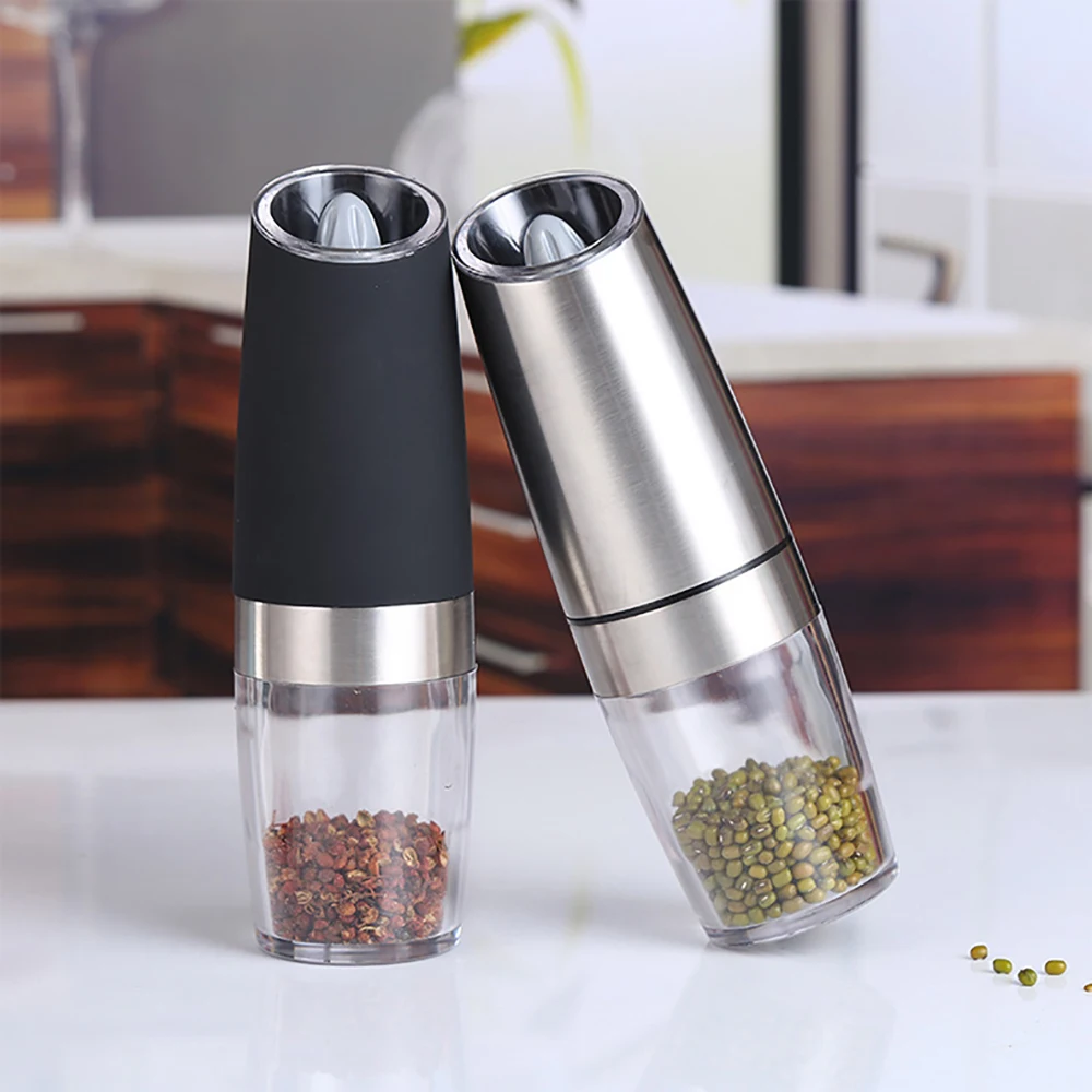 Automatic Battery Electronic Stainless Steel Pink And Black Pepper Mill Bottle Gravity Mini Electric Dry Spice Salt Grinder Set