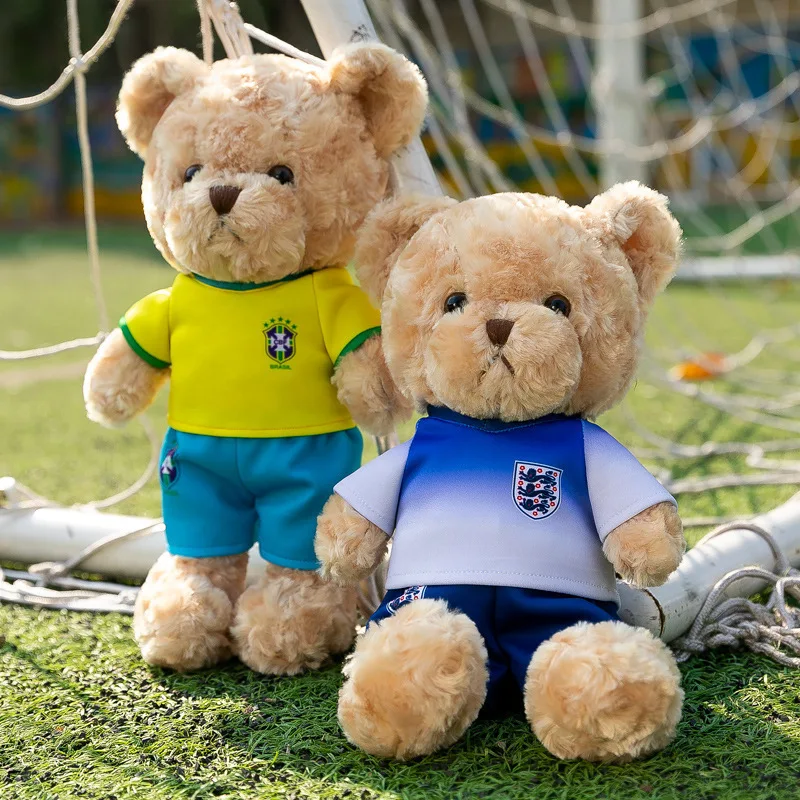 Wearing Soccer Jersey Teddy Bear Football Player Teddy Bear Plush Toy Soft Stuffed Cosplay Toys Bears