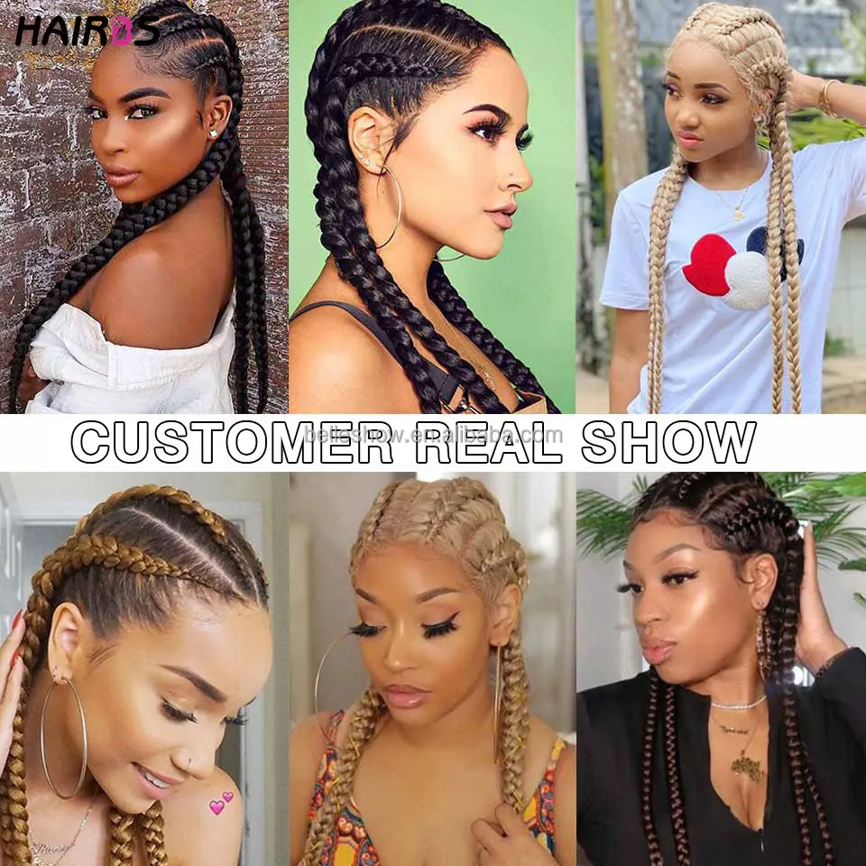 Braided Lace Front Wig African Glueless Women Tresse Cornrow Synthetic Lace Braided Wig Baby Hair For Black Women Box Braids Wig