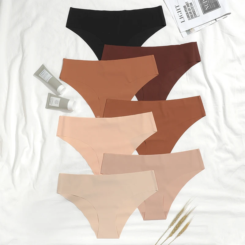 Custom Logo Khaki Classic Ice Silk Invisible Traceless Underwear No Show Women Sports Fitness Seamless Women Panties