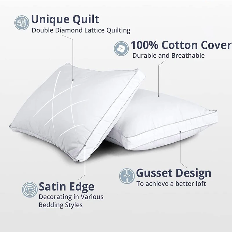 Premium Diamond Quilted Hotel Collection Pillow Breathable Goose Feathers Down Gusseted Bed Pillow For Sleeping