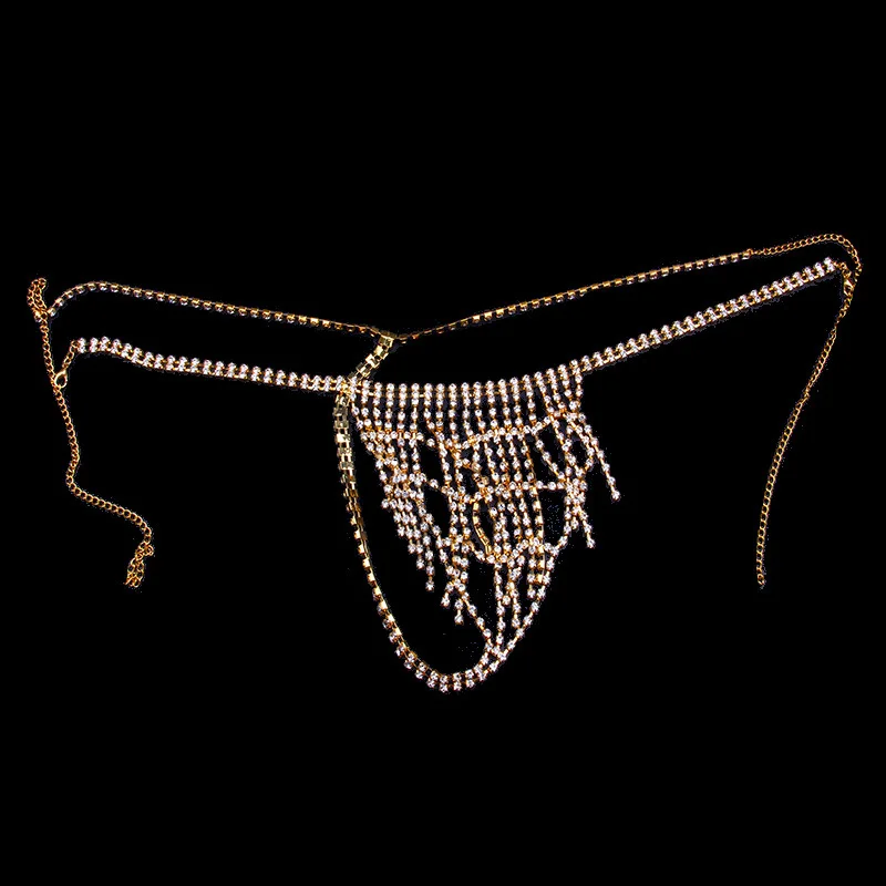  Long Tassel Crystal Rhinestone Thong T Back Underwear Body Jewelry Sexy Chain for Women lingerie